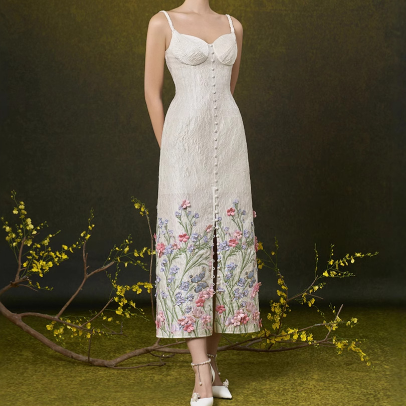 New Mori Girl Style Floral Print White Sling Dress K121708