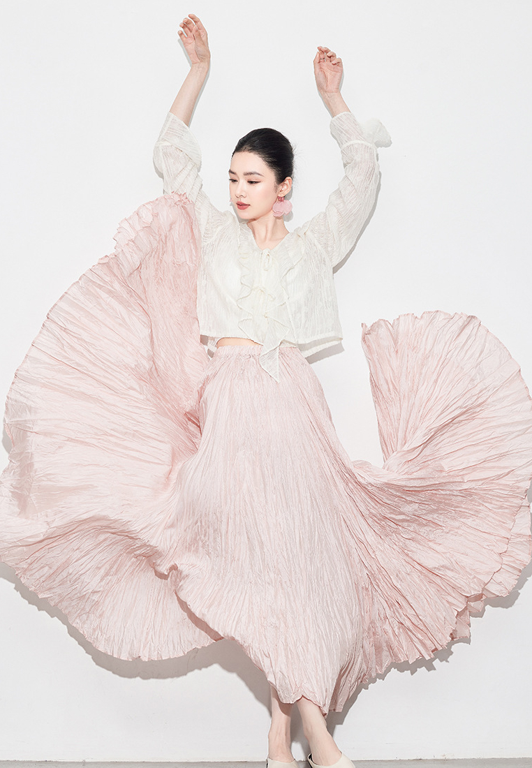 Early Autumn Midi Skirt Loose Fit With Flared Hem Textured Ruffled CA2025121511PU