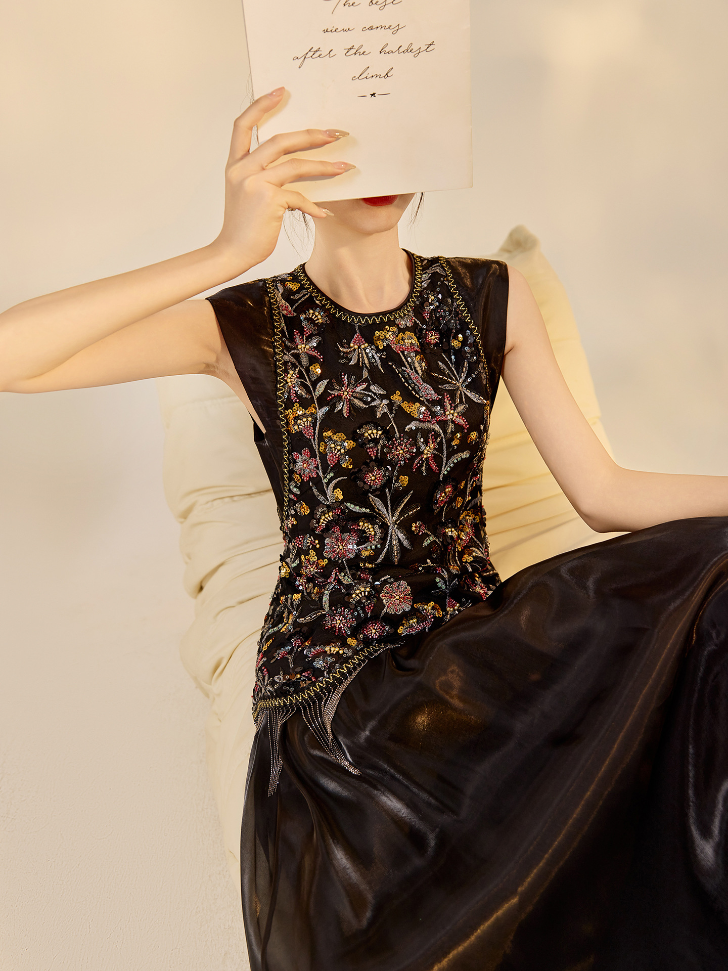 Exquisitely Sequined Tassel Embroidered Vest Set CA25121516BK