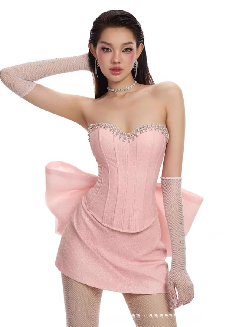 New Elegant Pink bow strapless dress Evening dress K122308