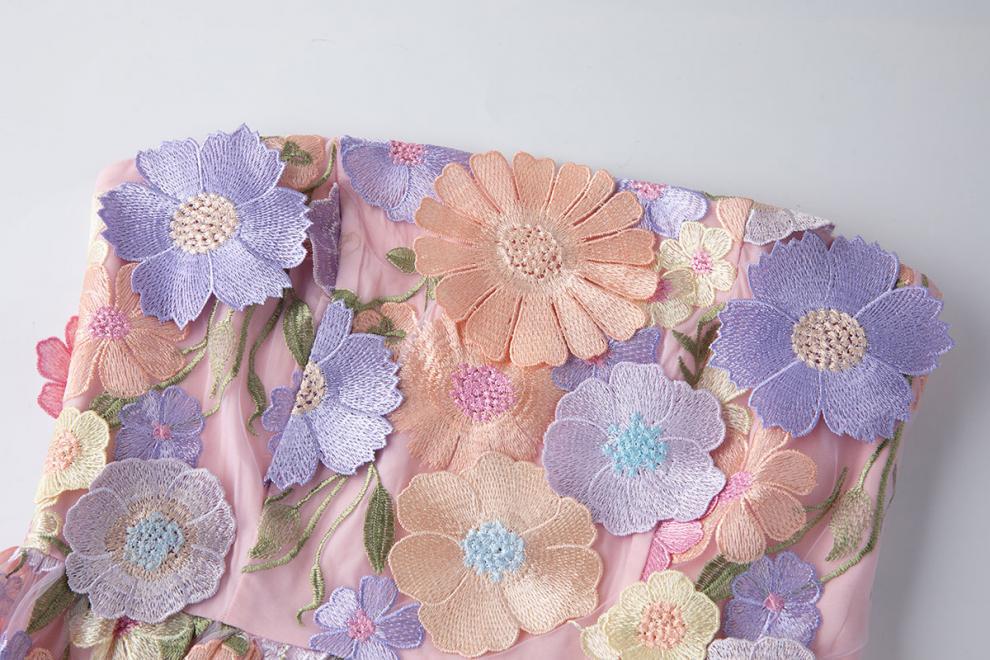 Strapless 3D Floral Tulle Midi Dress Prom Party Wedding Guest Dress K26032301