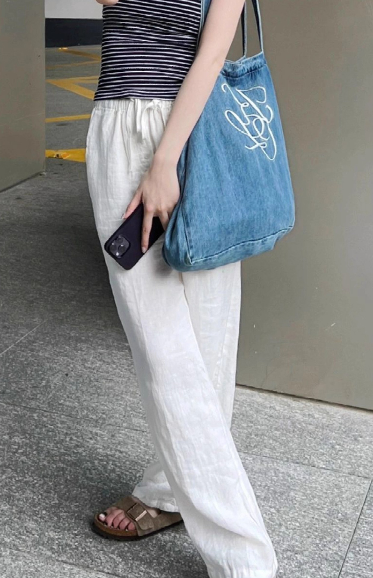 High Waist Cotton Linen Wide Leg Pants Loose Fit Casual Straight Leg Trousers K26032408
