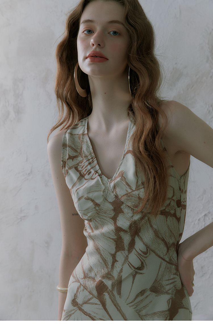 Elegant Floral Print Sleeveless Maxi Dress Boho Style K26033110