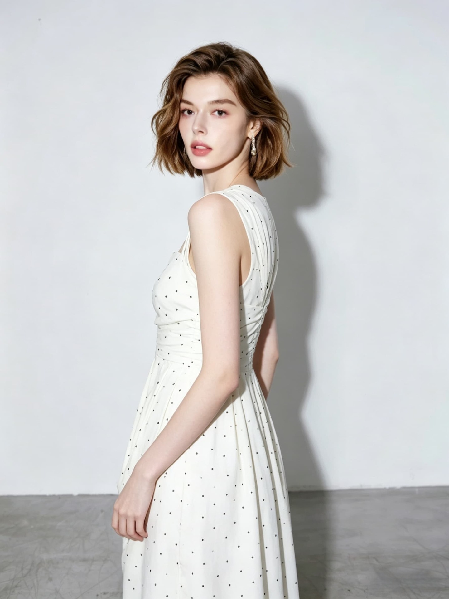 Elegant polka dot ruched midi dress K26051207