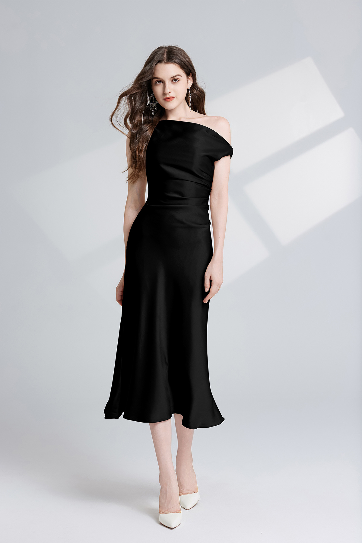 New Elegant chic pleated off-shoulder women dress K26011305