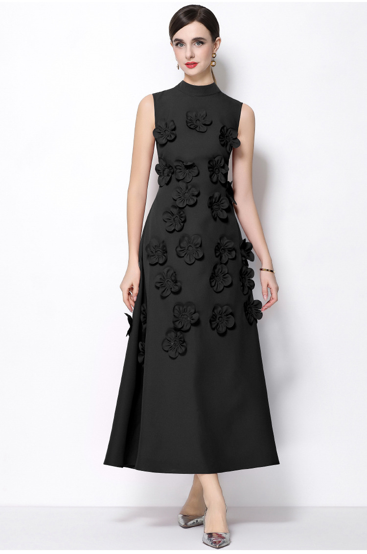 Elegant 3D Flower Patchwork Sleeveless High Neck Maxi Gown Wedding Guest Dress K26032403