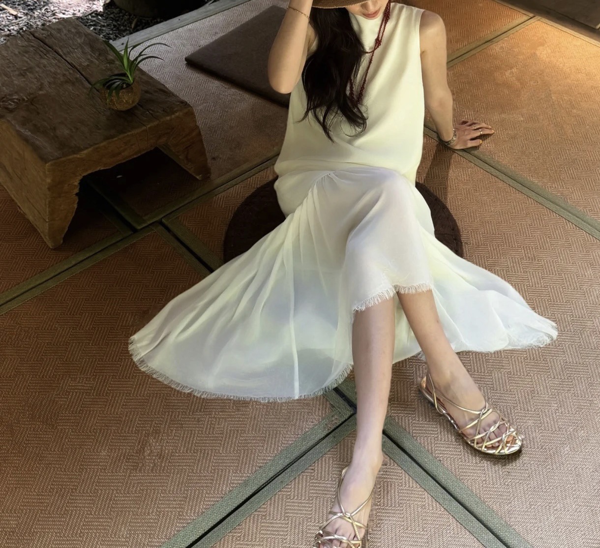 Chic Style Sleeveless Acetic Acid Raw Hem Maxi Dress Multi Color K26242909