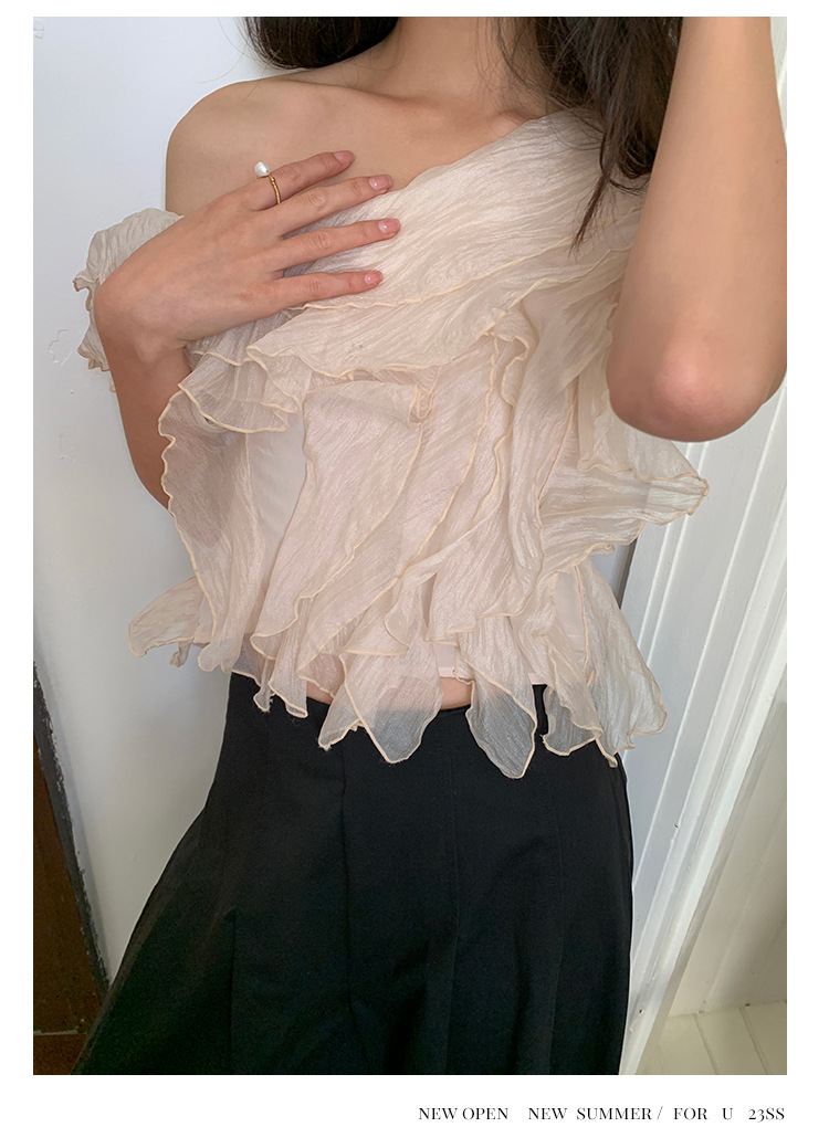 Chic Style One Shoulder Ruffled Chiffon Blouse K26050509