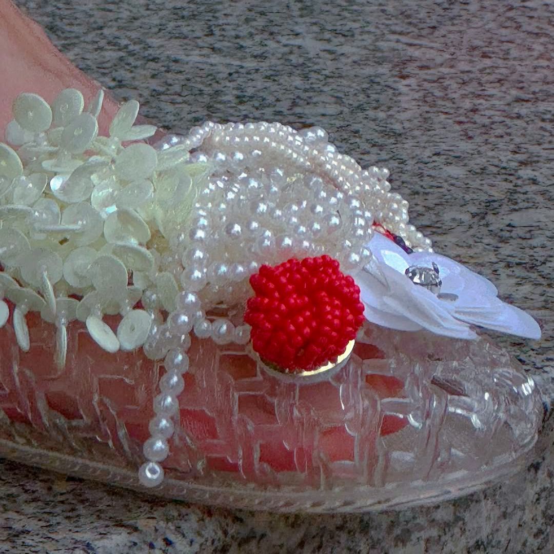 Handmade Beaded Floral Decor Hollow Jelly Flat Shoes K26061701