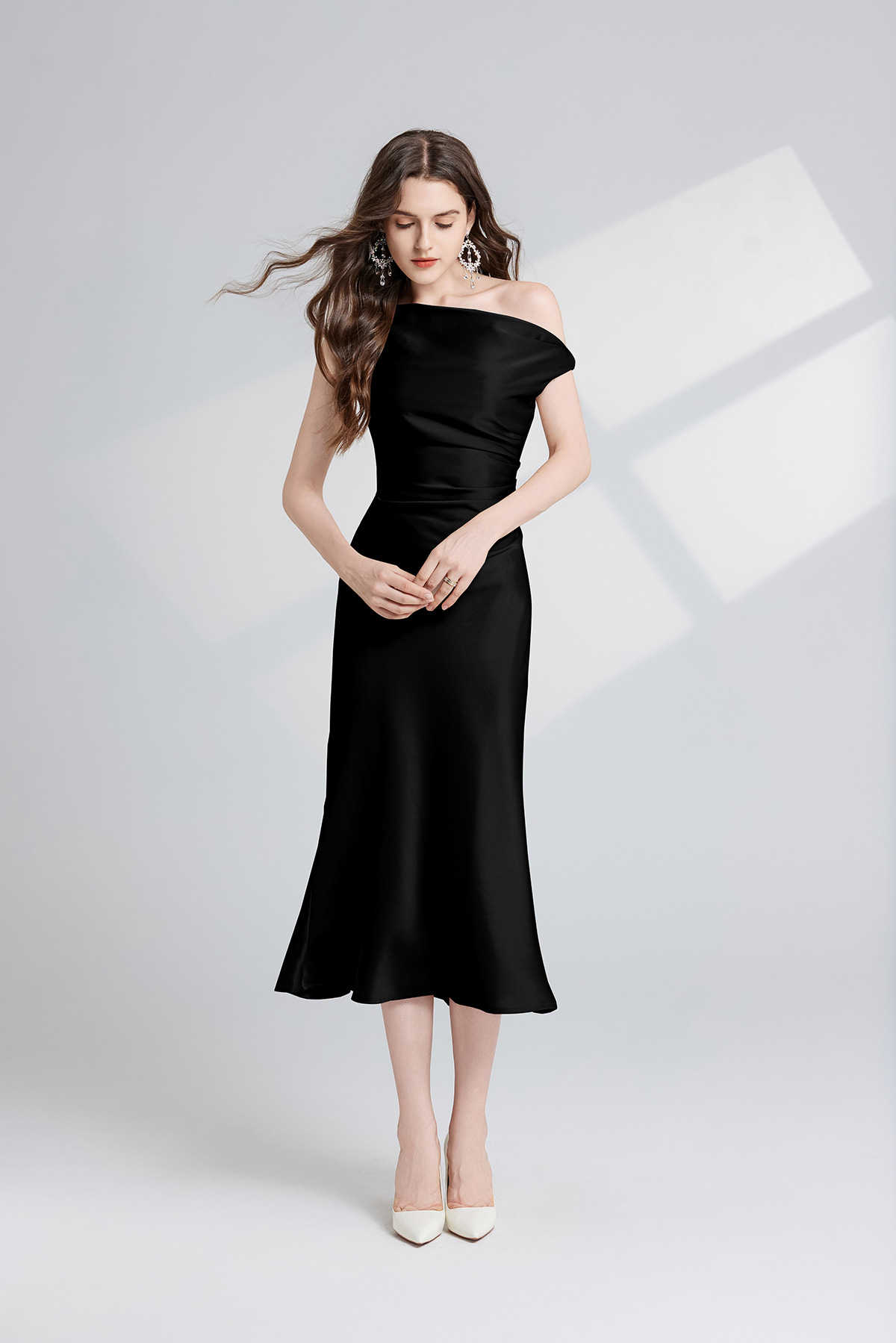 New Elegant chic pleated off-shoulder women dress K26011305