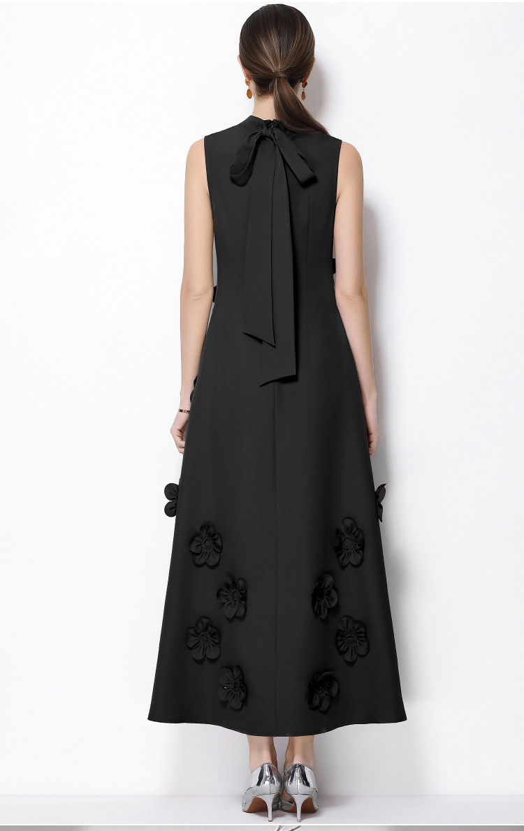 Elegant 3D Flower Patchwork Sleeveless High Neck Maxi Gown Wedding Guest Dress K26032403