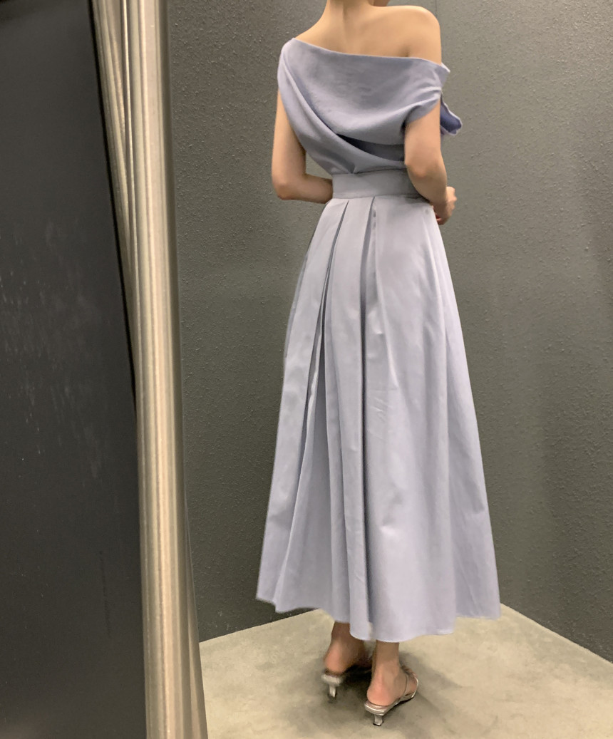 Chic Style Asymmetric Neck Top With Pleated Midi Skirt Two Piece Set K26050507