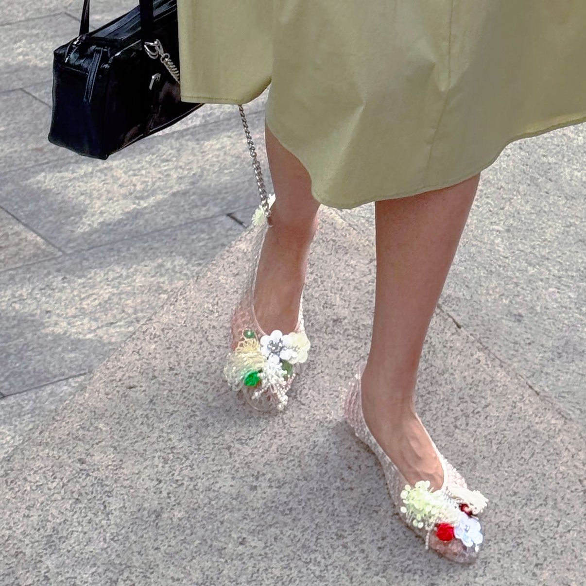Handmade Beaded Floral Decor Hollow Jelly Flat Shoes K26061701
