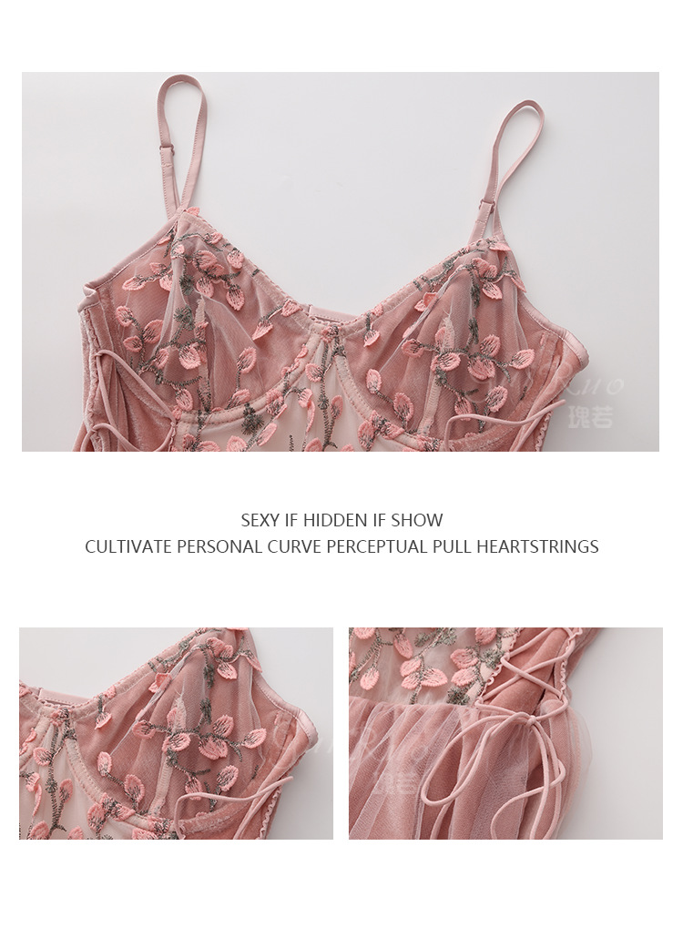 New Sweet lace embroidered pajamas Set with underwire straps nightgown Lingeris K121602