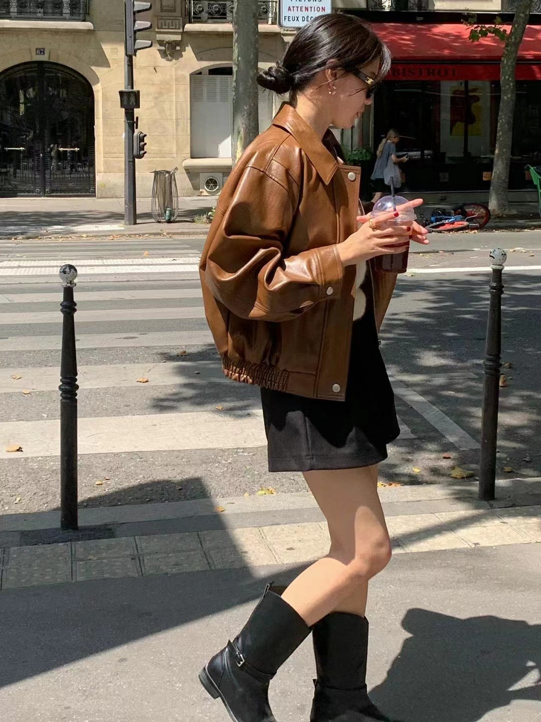 Korean New Retro Fashion Long-Sleeved PU Leather Jacket K010613