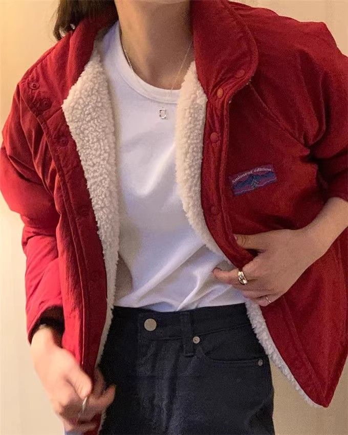 Korean style reversible color-blocked lamb cotton-padded jacket for women K010623