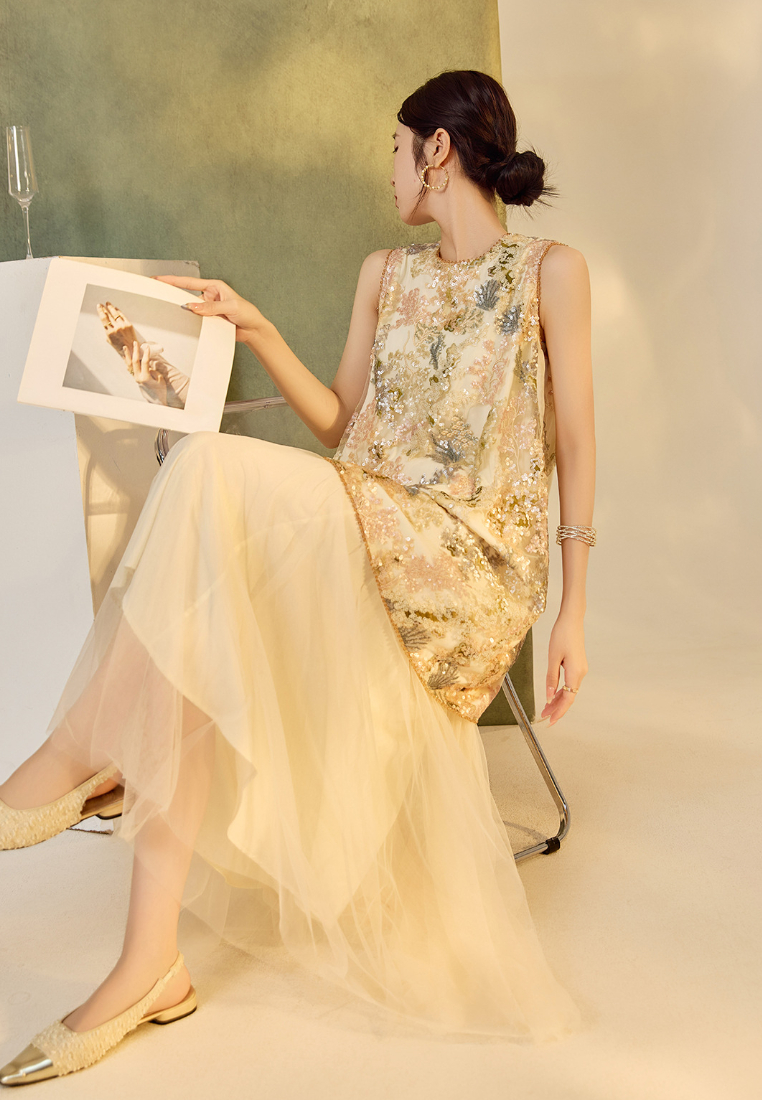 New elegant Retro luxury sequined High-End A-line Dress K121709