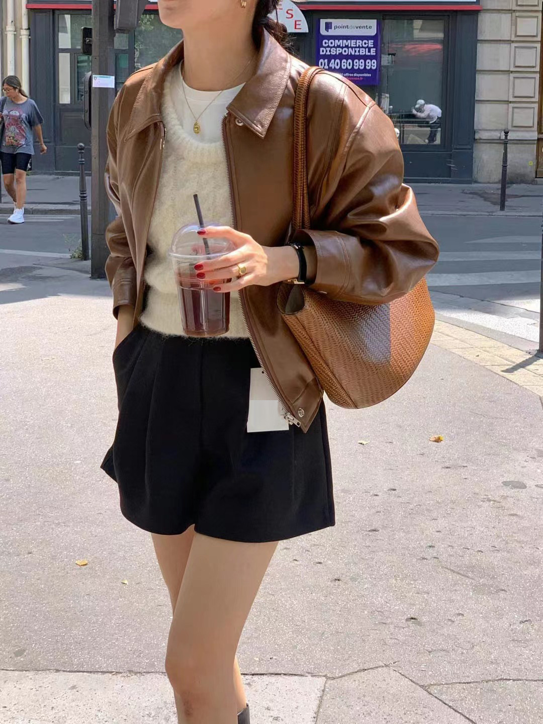 Korean New Retro Fashion Long-Sleeved PU Leather Jacket K010613