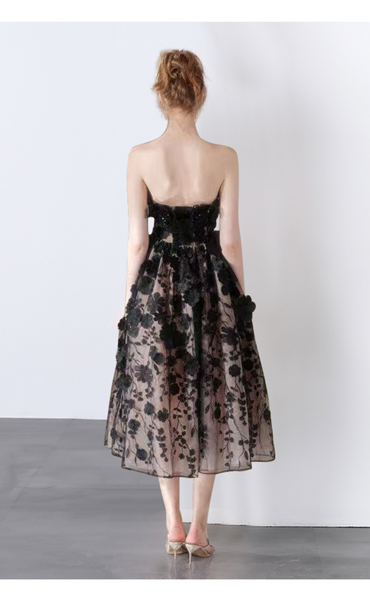 New S/S French-style floral dress embroidered strapless Party dress K26011201