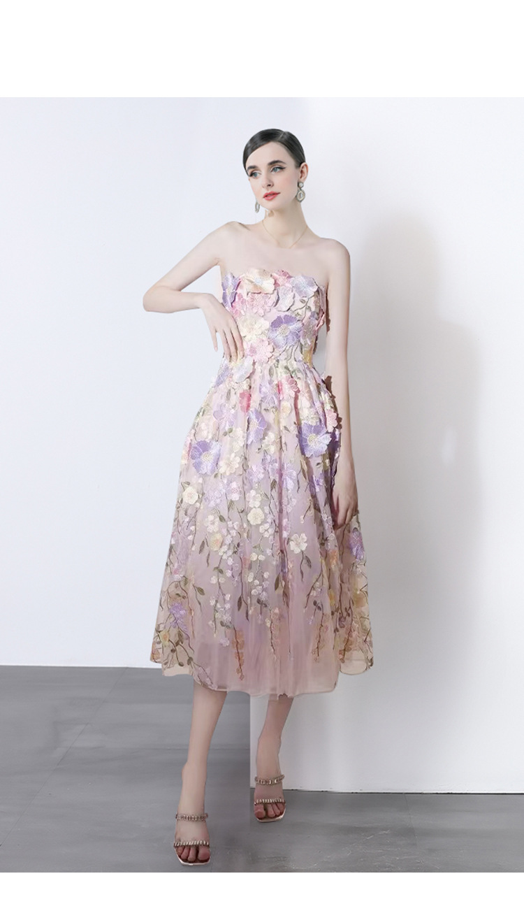 New S/S French-style floral dress embroidered strapless Party dress K26011201