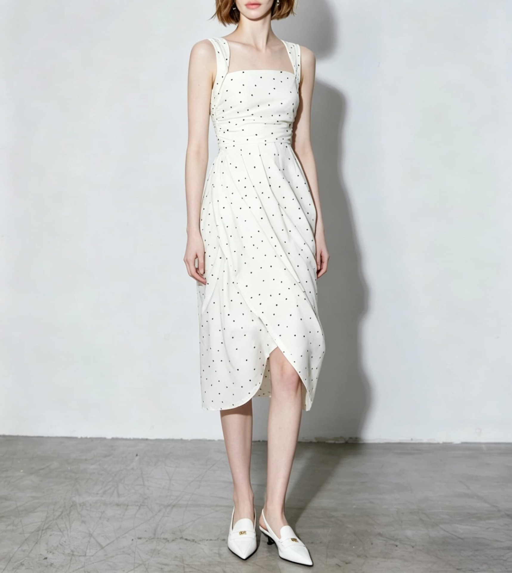 Elegant polka dot ruched midi dress K26051207
