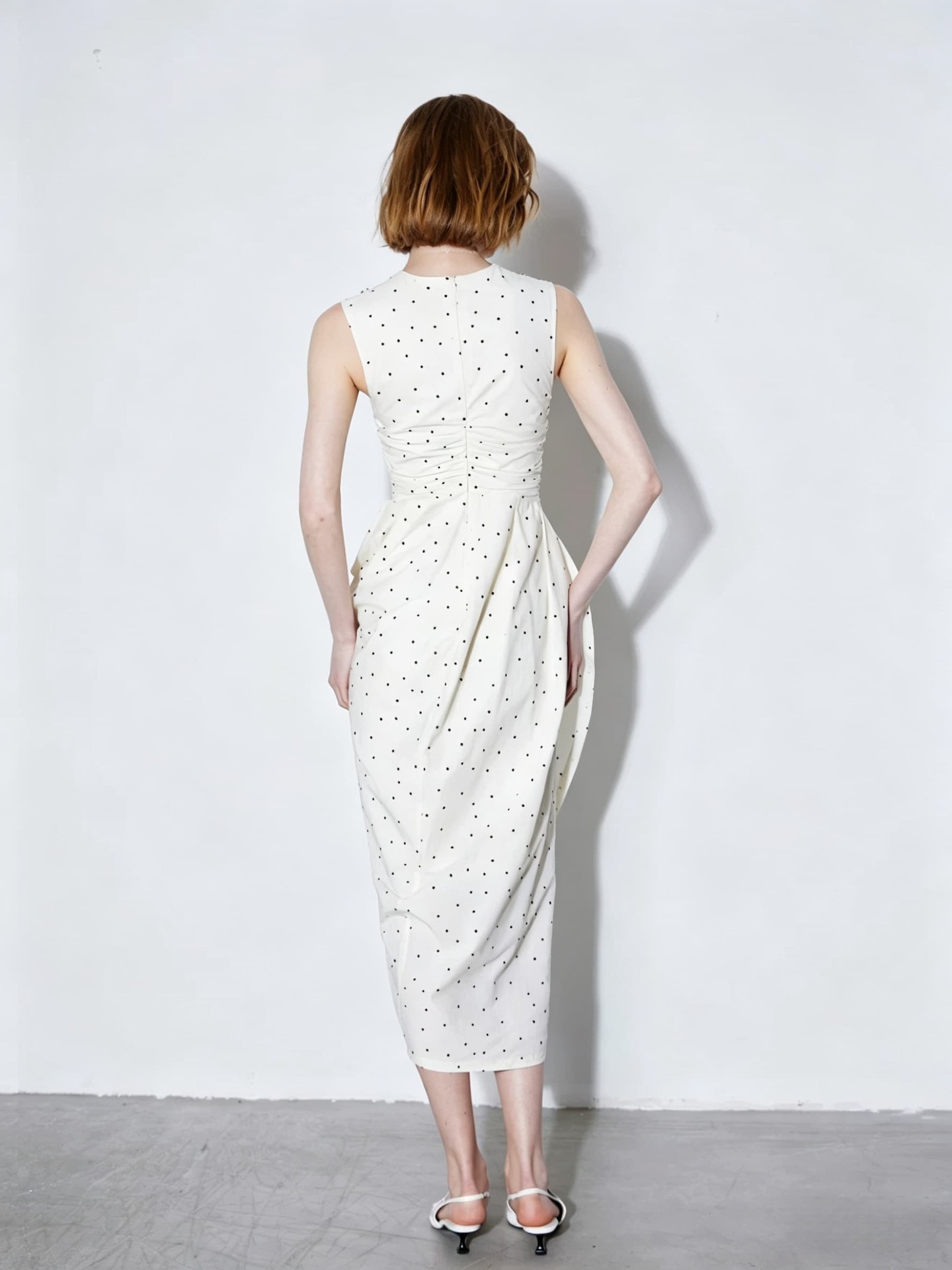 Elegant polka dot ruched midi dress K26051207