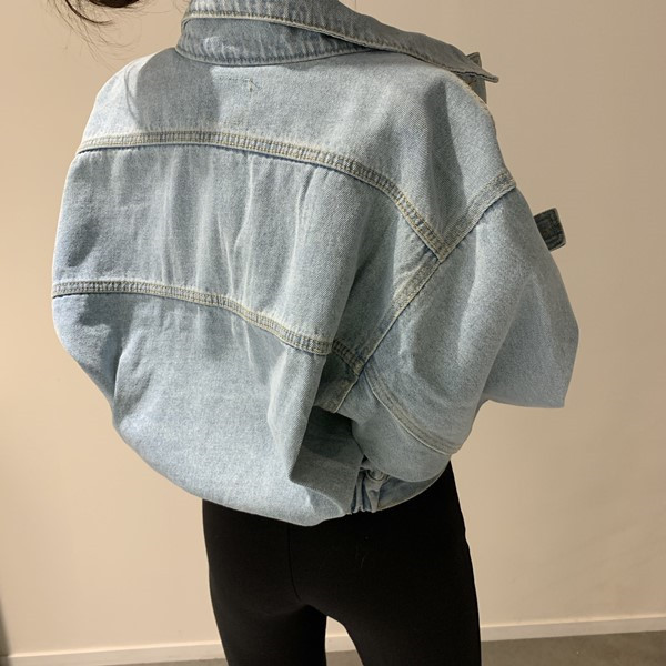 New Korean Blogger Recommended Lapel Long Sleeve Loose Fit Short Denim Jacket K010625