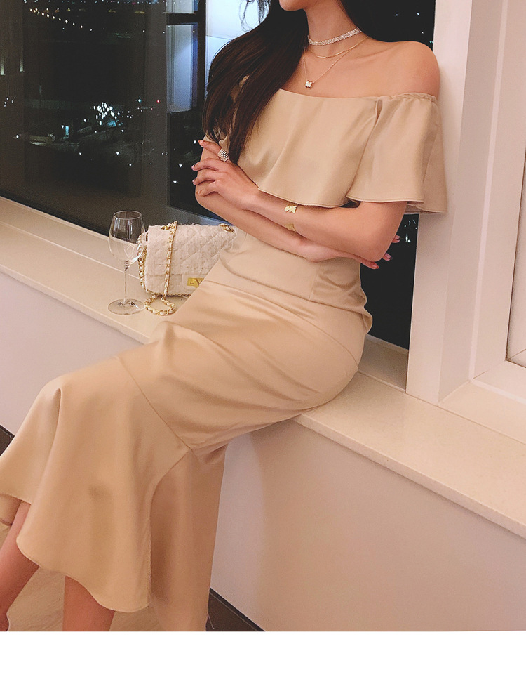 New Elegant Off-Shoulder Ruffle Mid-Length Fishtail One piece dress K25120901