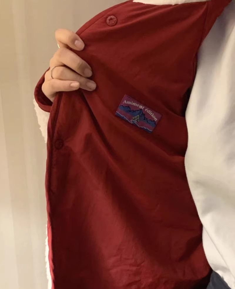 Korean style reversible color-blocked lamb cotton-padded jacket for women K010623