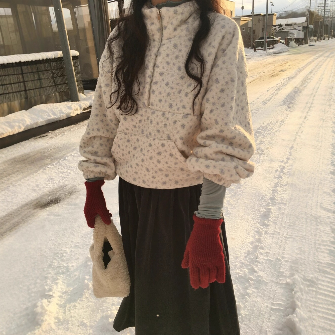 Korean trendy floral fleece sweatshirt for women K010622