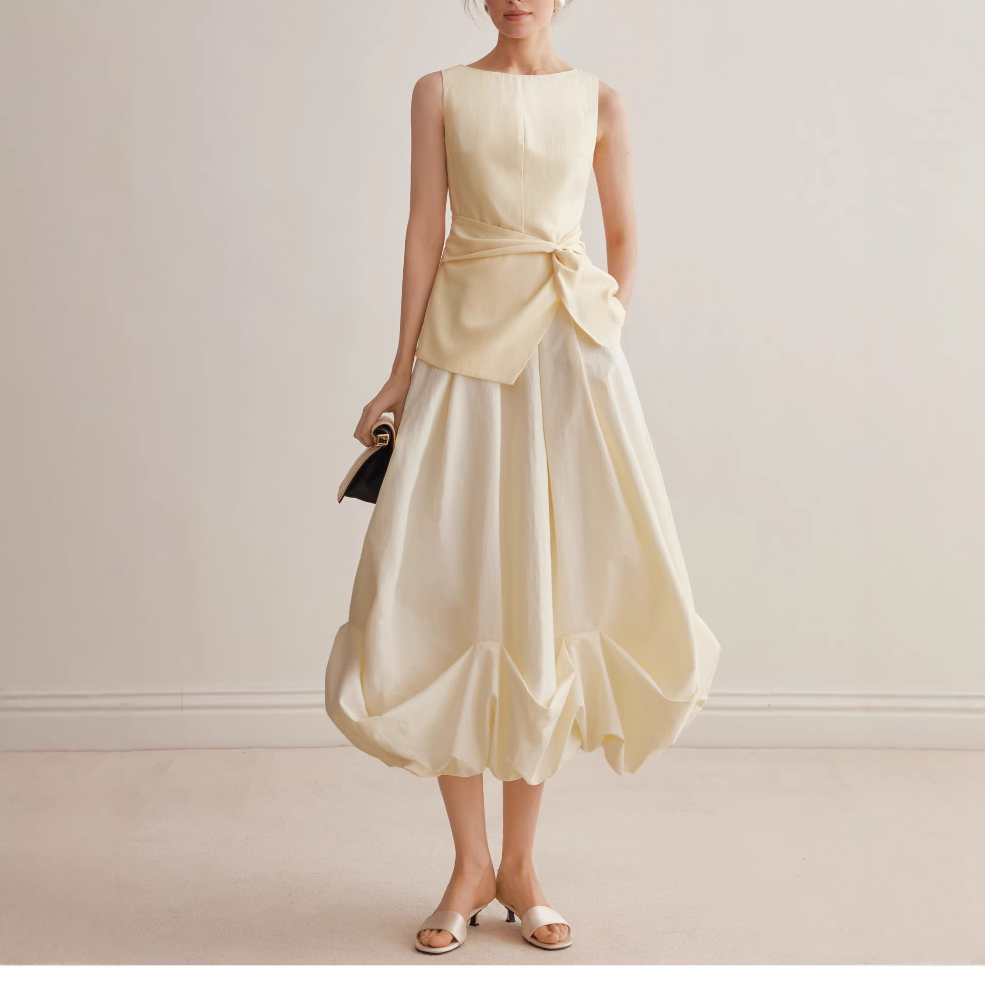 Minimalist Tank Top With High Waist Bubble Skirt Set Casual Formal Dress K26032409