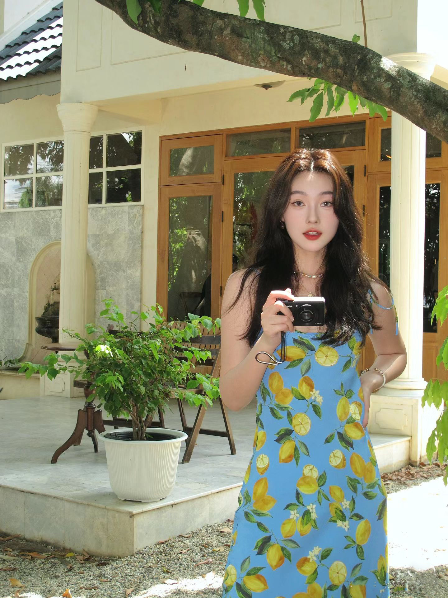 Lemon Print Spaghetti Strap Maxi Dress Summer Beach Vacation Sundress K26033102