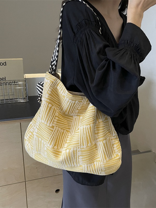 Boho Two-Tone Woven Hobo Bag Casual Daily Commute Shoulder Tote K26041404