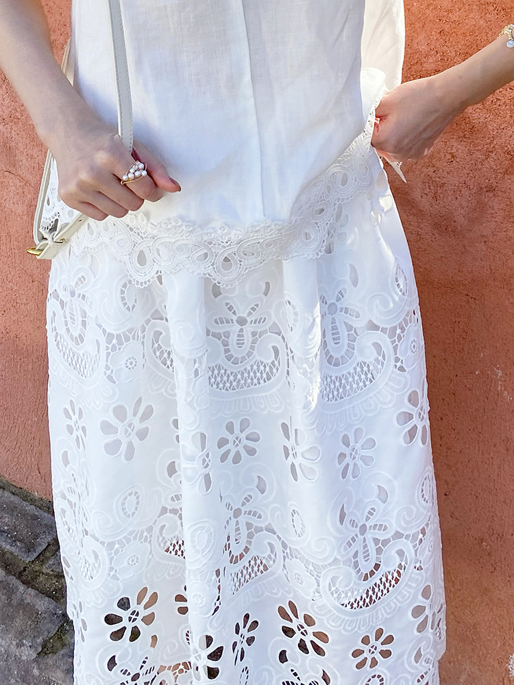 Chic Style Sleeveless Eyelet Embroidery Linen Blend Maxi Dress K26050510