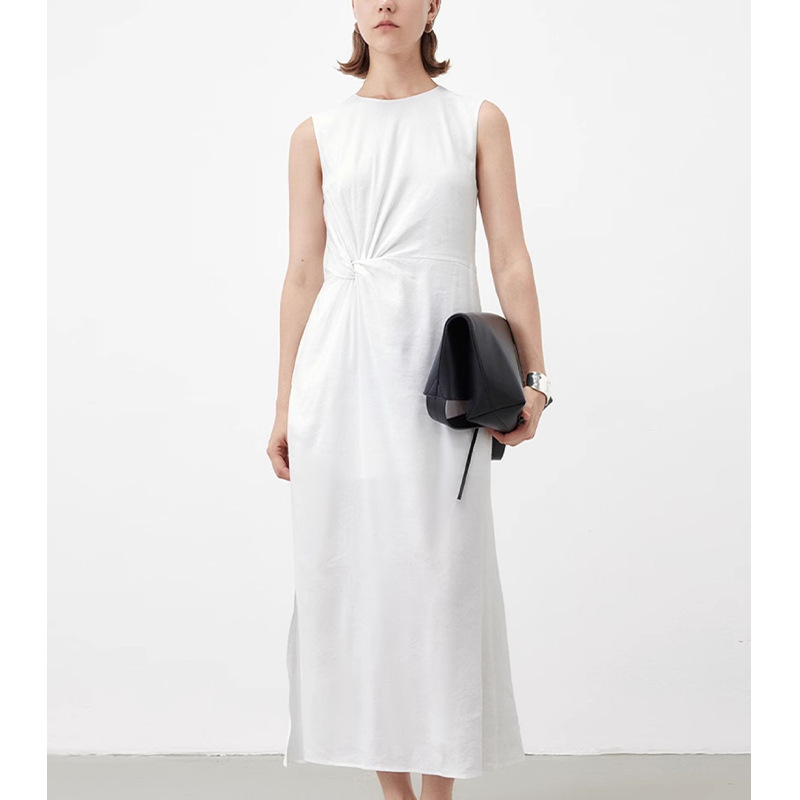 Chic Style Sleeveless Knot Waist Linen Midi Dress