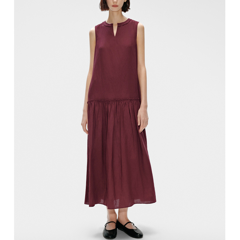 Chic Style Sleeveless Keyhole Neck Tiered Linen Maxi Dress K26051104