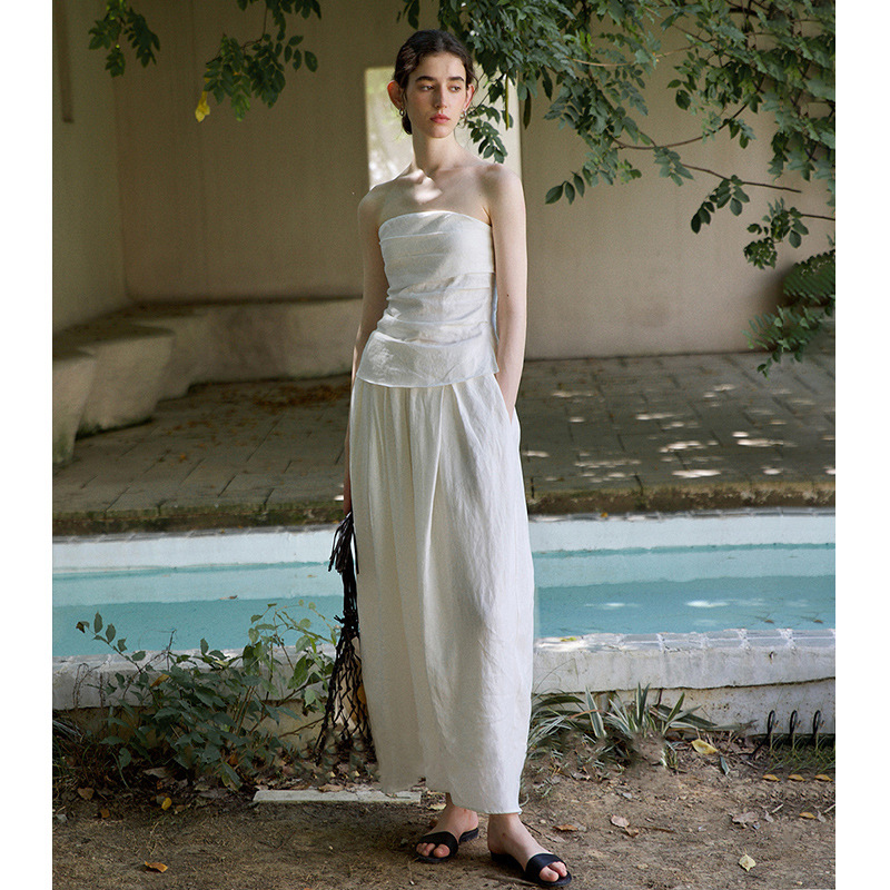 French ruched tube top and maxi skirt set K26051201