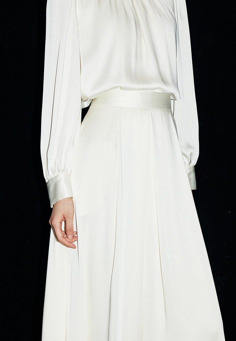 New elegant moonlight French white stand collar silky satin long sleeve shirt women's suit dress 