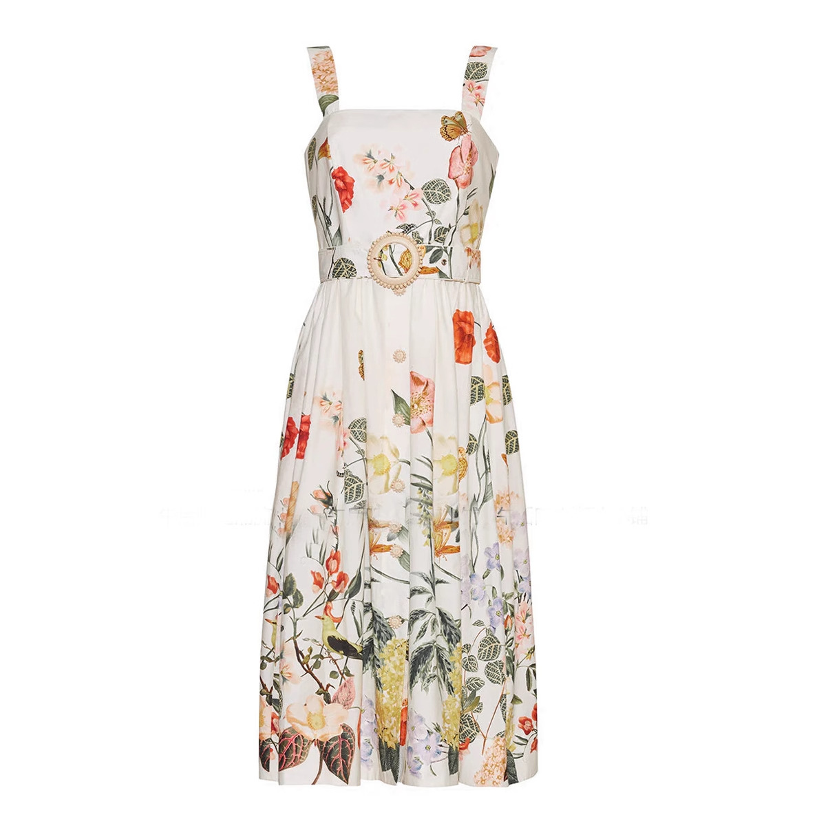 Romance New floral print belted square neck midi dress K26051302