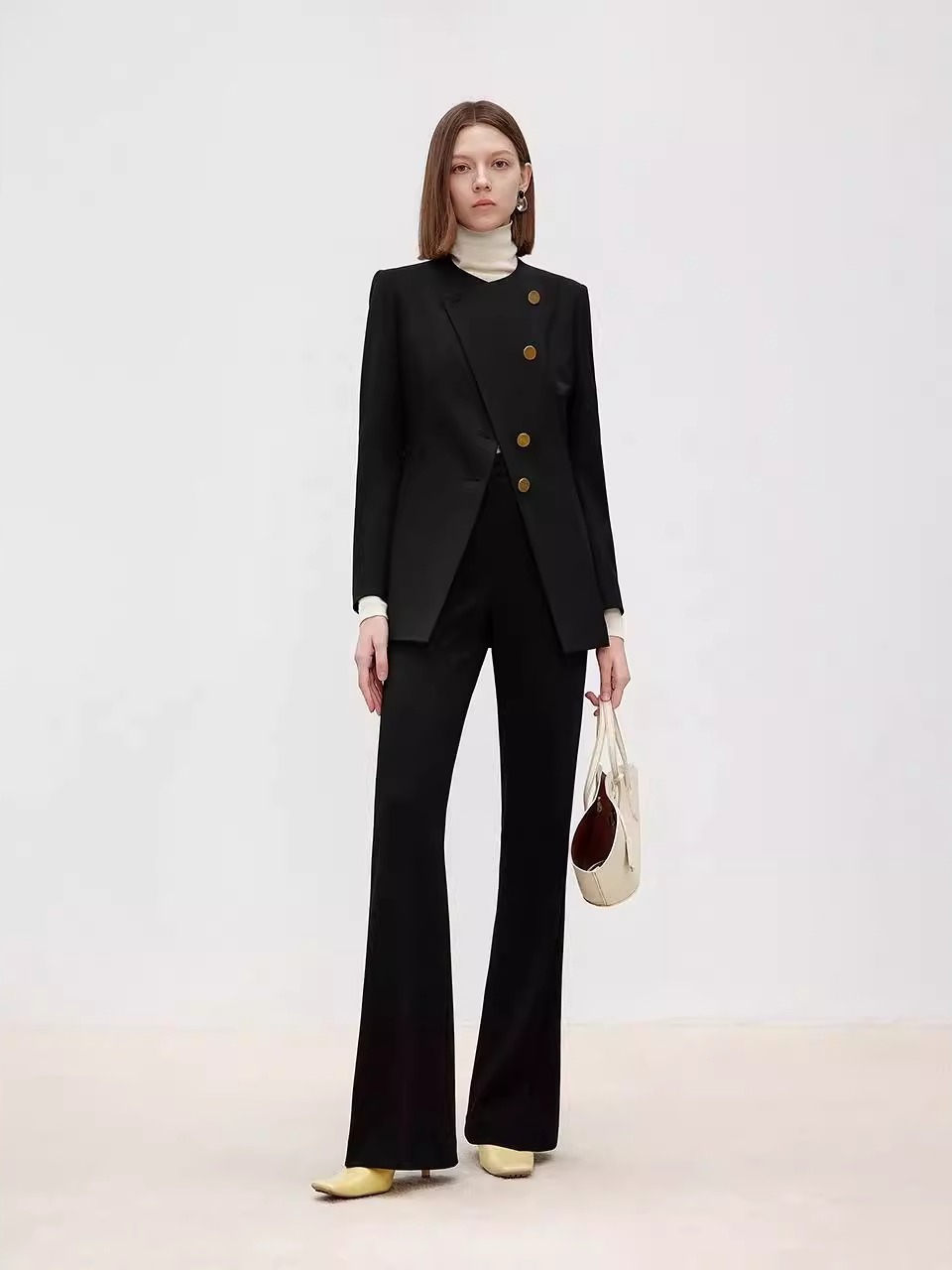 High quality Pure wool black elegant women blazer jacket K25120905