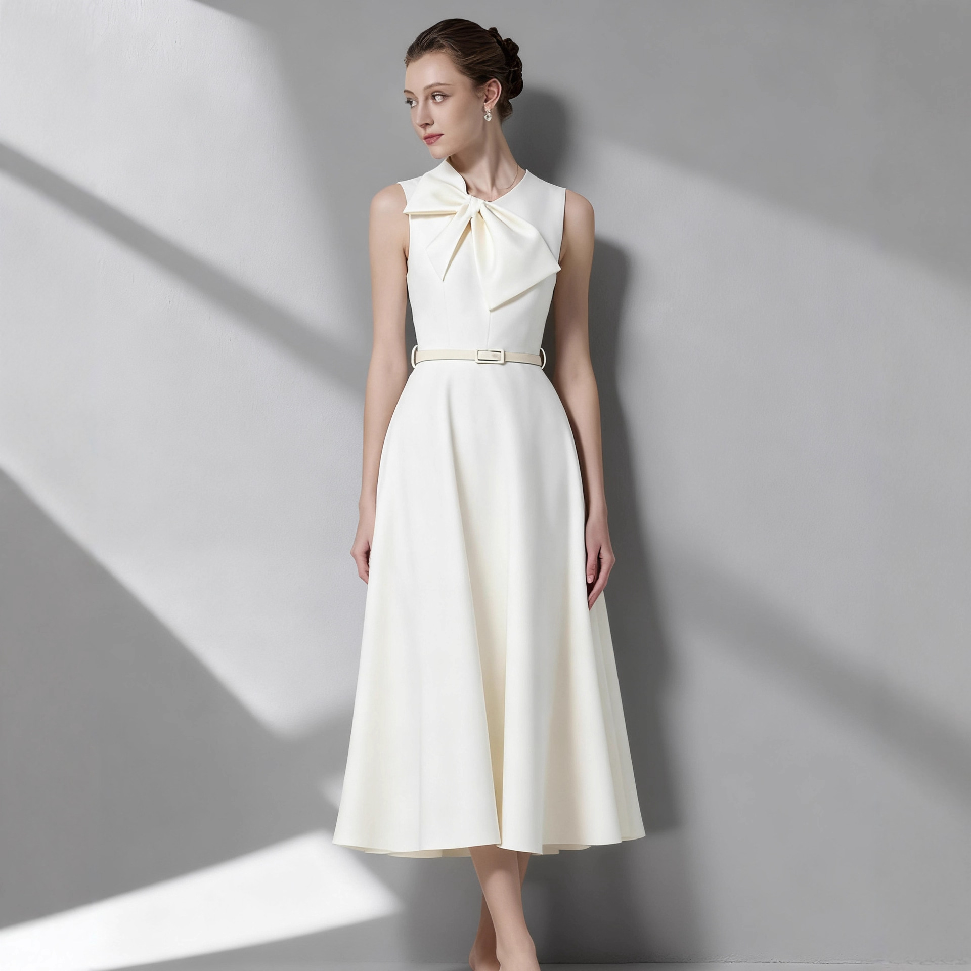 New Elegant Ribbon women midi one piece dress K25120911