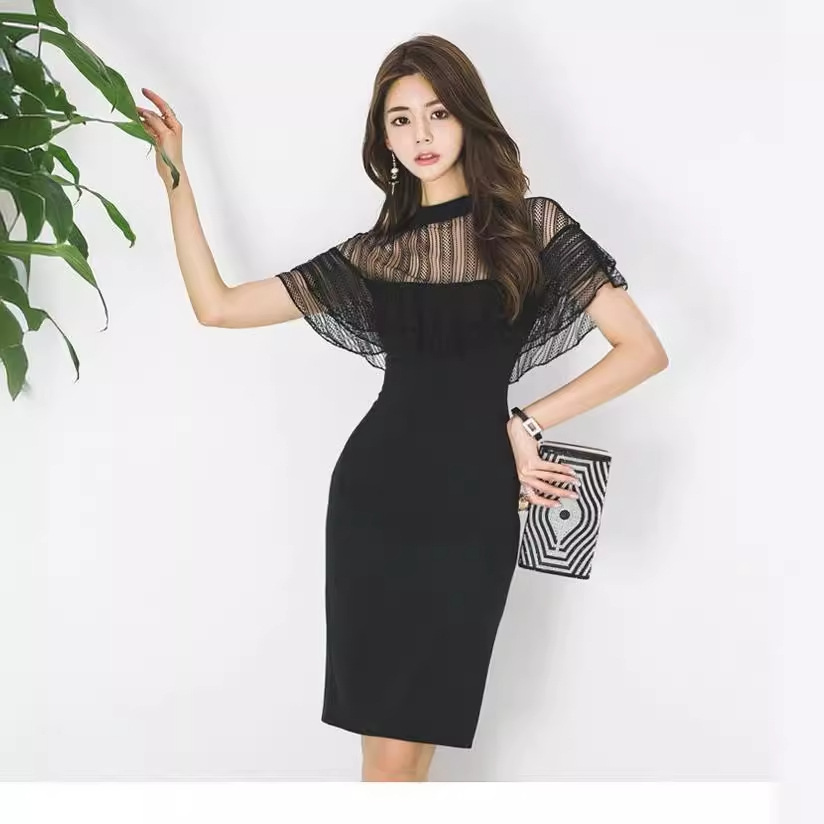 New Elegant Elegant Slim Fit Bodycon black dress K25121111