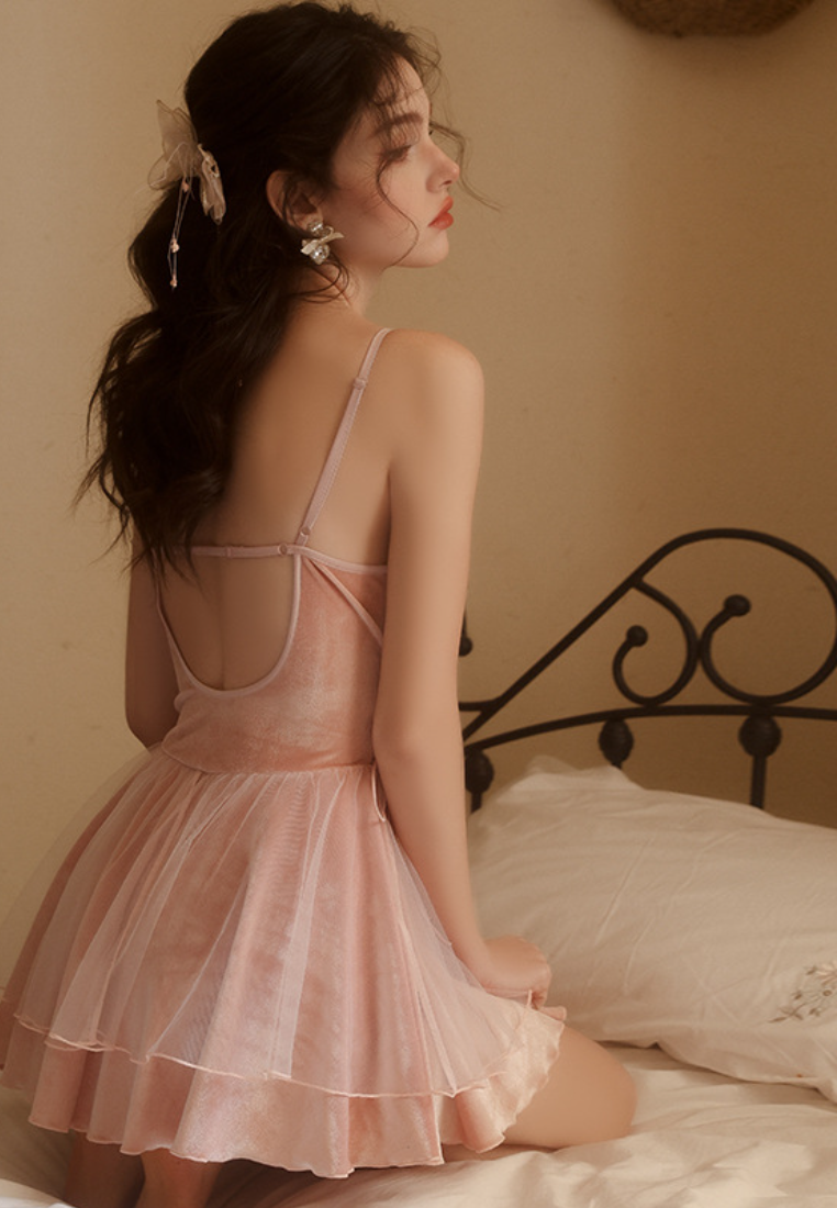 New Sweet lace embroidered pajamas Set with underwire straps nightgown Lingeris K121602