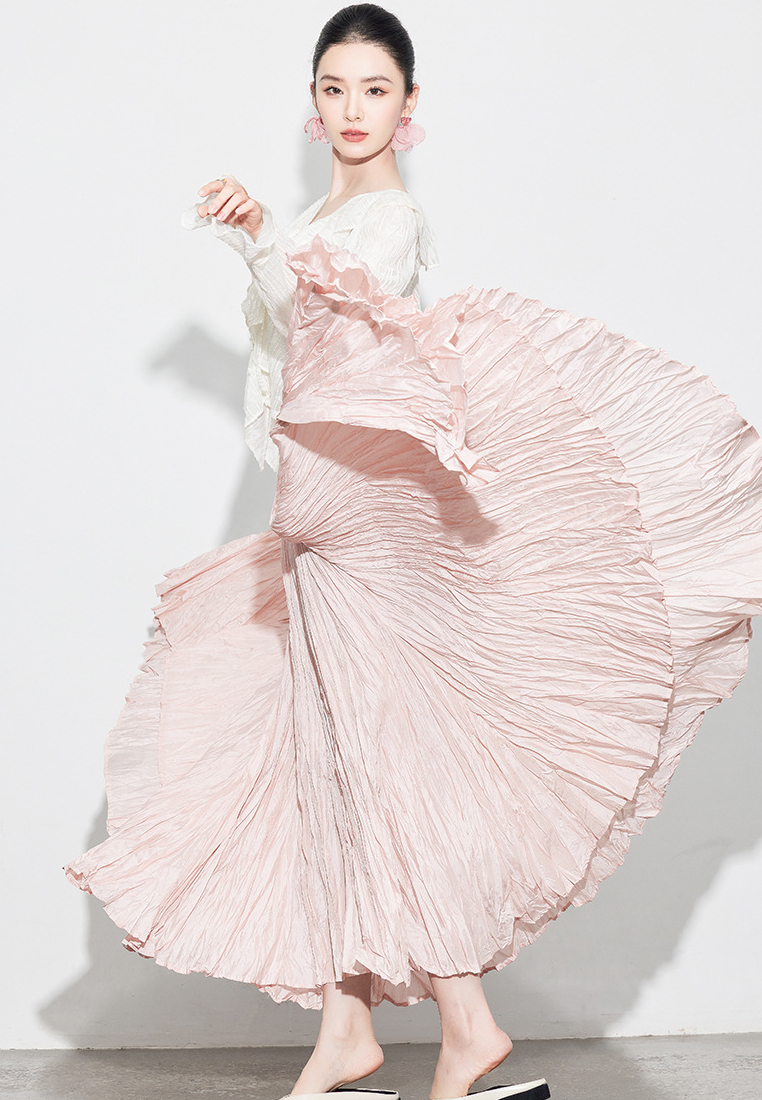 Early Autumn Midi Skirt Loose Fit With Flared Hem Textured Ruffled CA2025121511PU