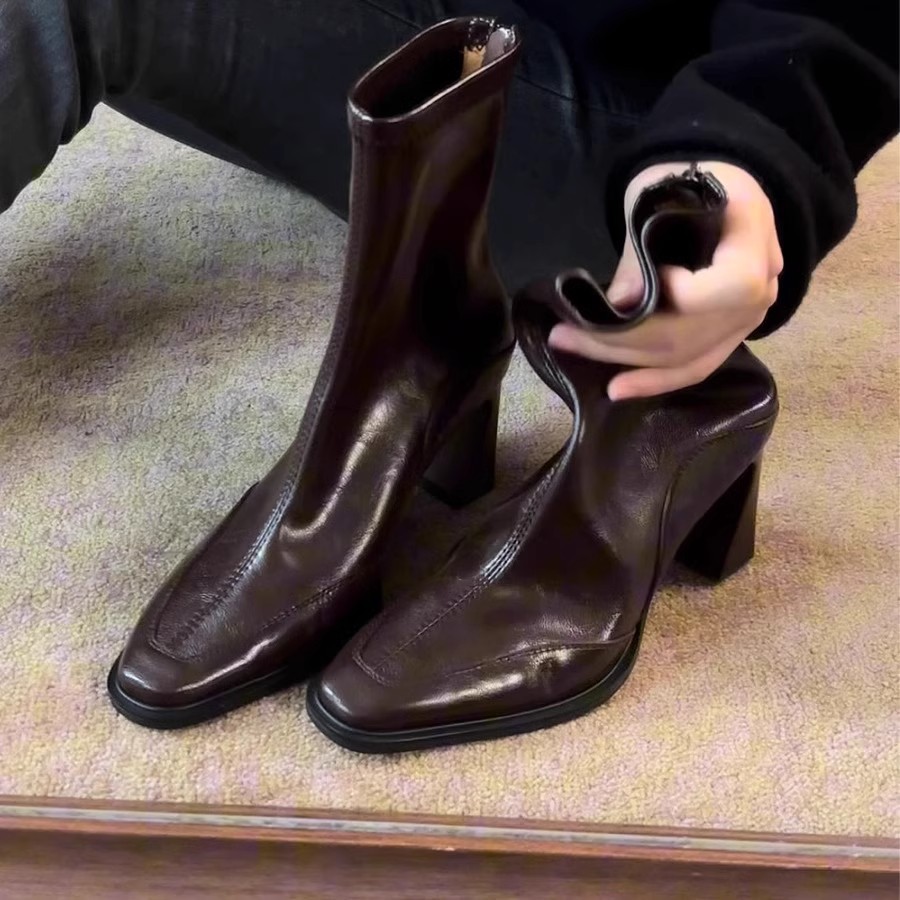 New Chic Style Leather Women Heel Short Boot K122906