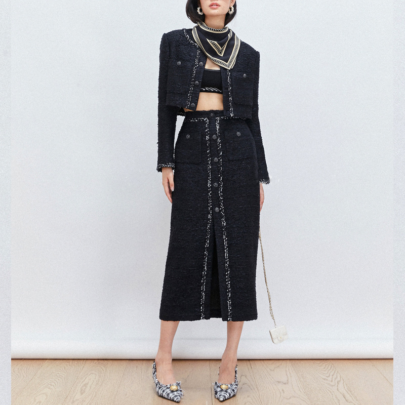 Elegant short jacket and skirt Tweed set for women K122907