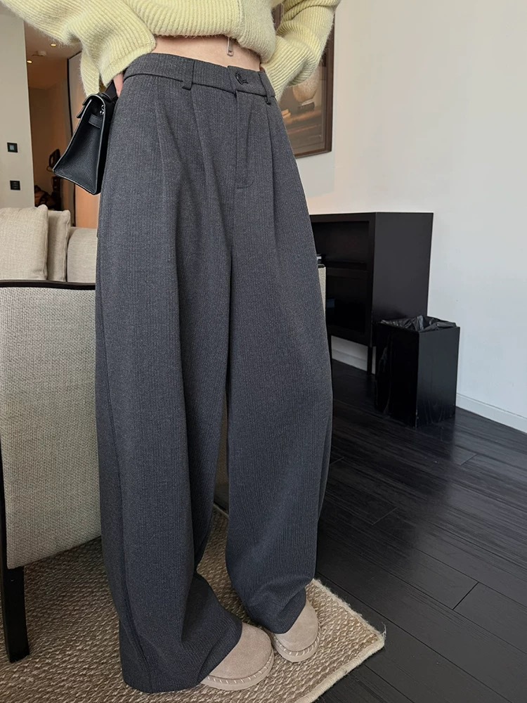 New Textured fleece-lined versatile thick woolen trousers K010608