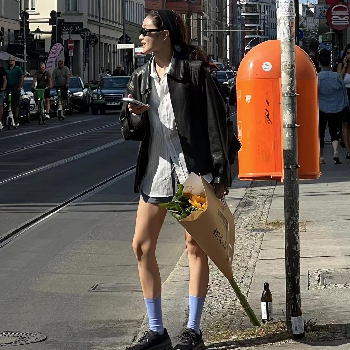 Korean New Retro Maillard Style Zipper Loose PU Leather Coat Women's Jacket K010611