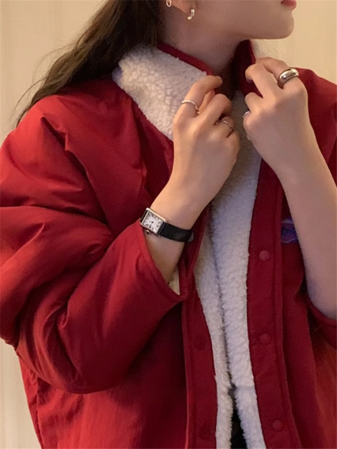 Korean style reversible color-blocked lamb cotton-padded jacket for women K010623