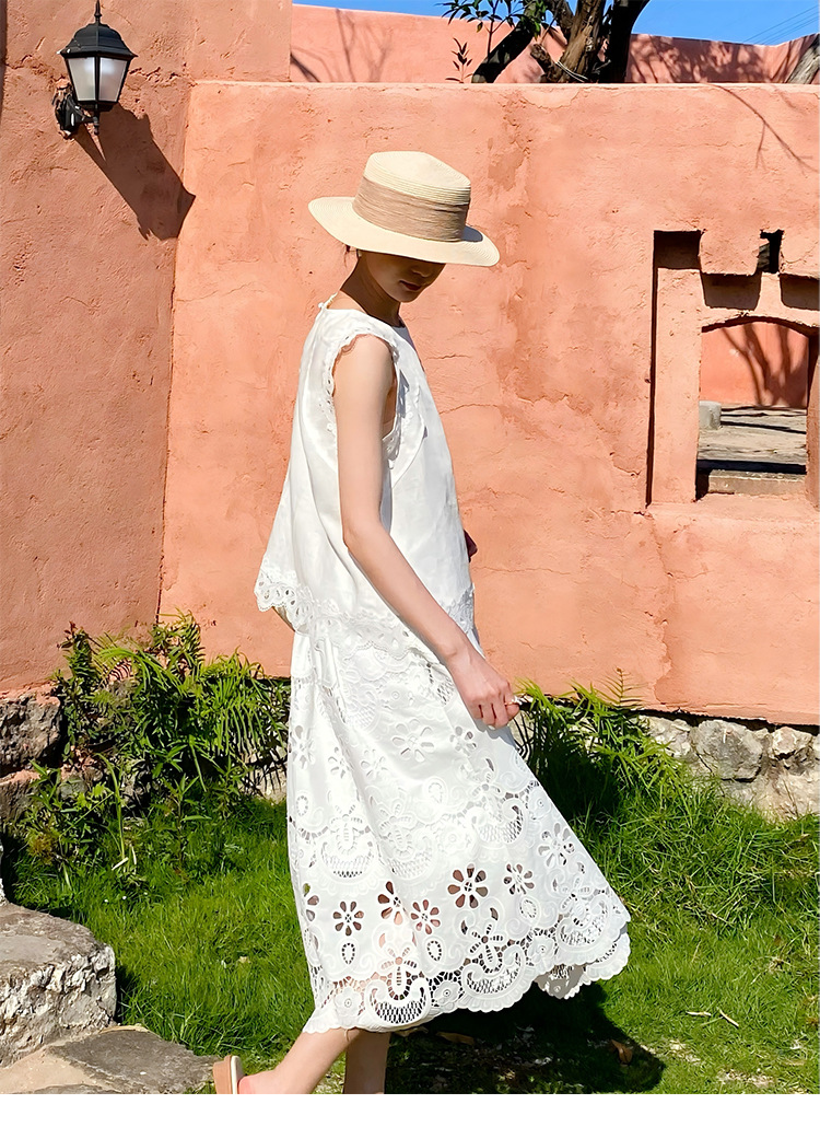 Chic Style Sleeveless Eyelet Embroidery Linen Blend Maxi Dress K26050510